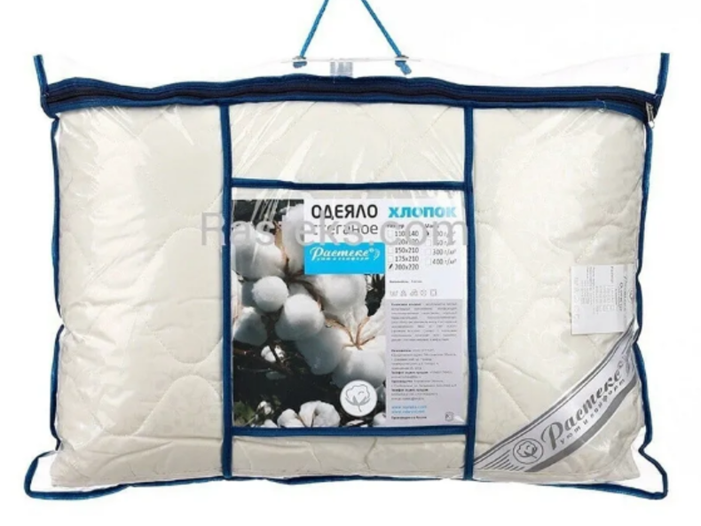 Облегченное одеяло, наполнитель - хлопковое волокно, ткань верха 100% х/б, плотность 200гр/м2.